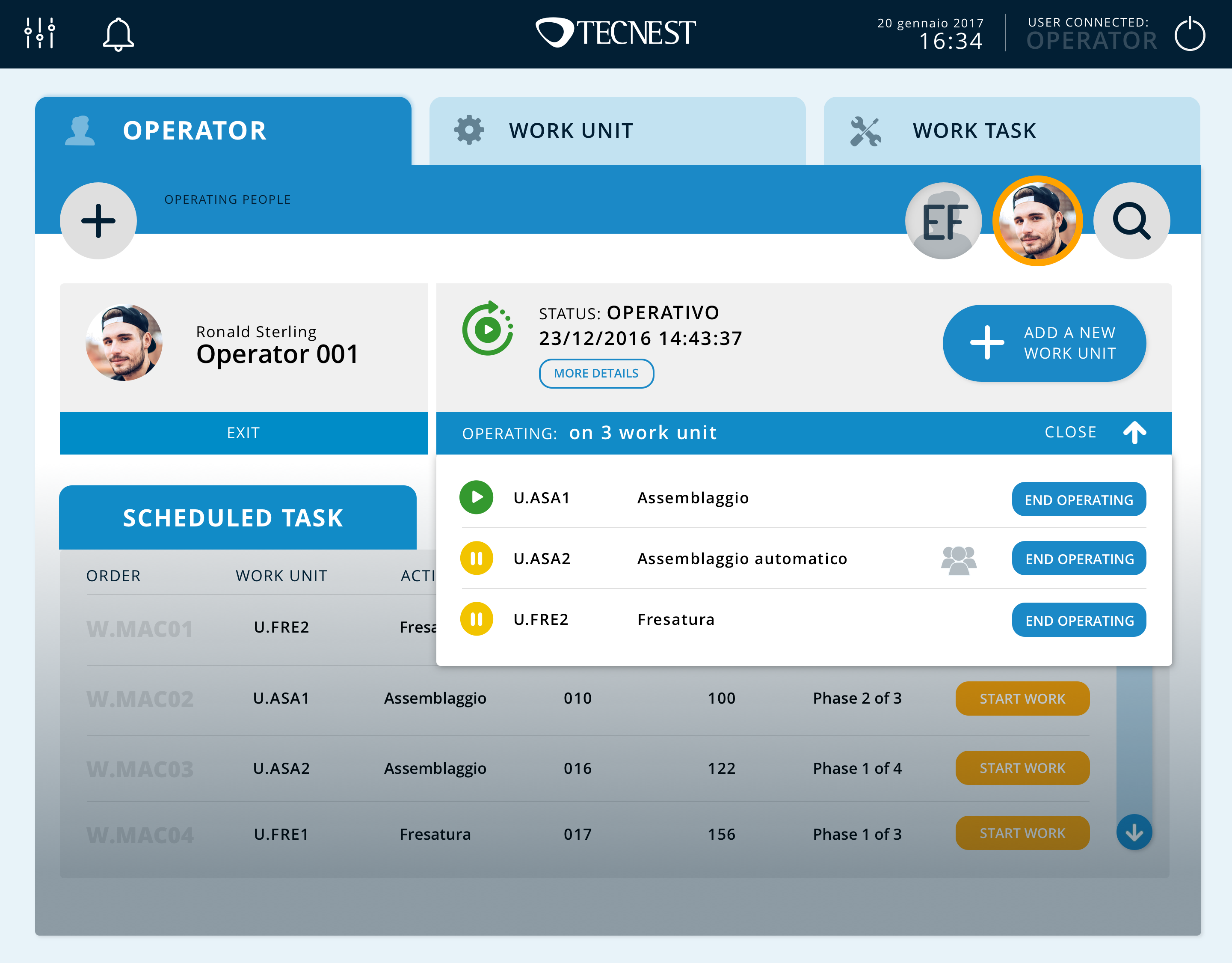 Schermata software MES Smart factory console flex di Tecnest funzionalità raccolta dati in fabbrica