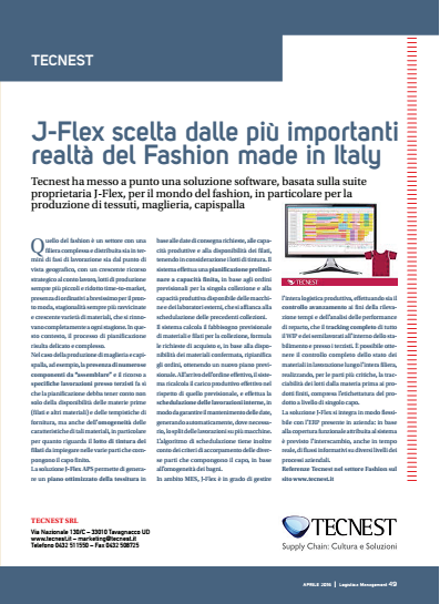 J-Flex 4 Fashion  software per pianificare e gestire la produzione nel settore tessile fashion