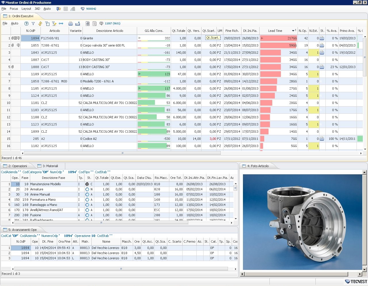 Schermata software MES J-Flex 4.U di Tecnest monitoraggio e controllo risorse di produzione