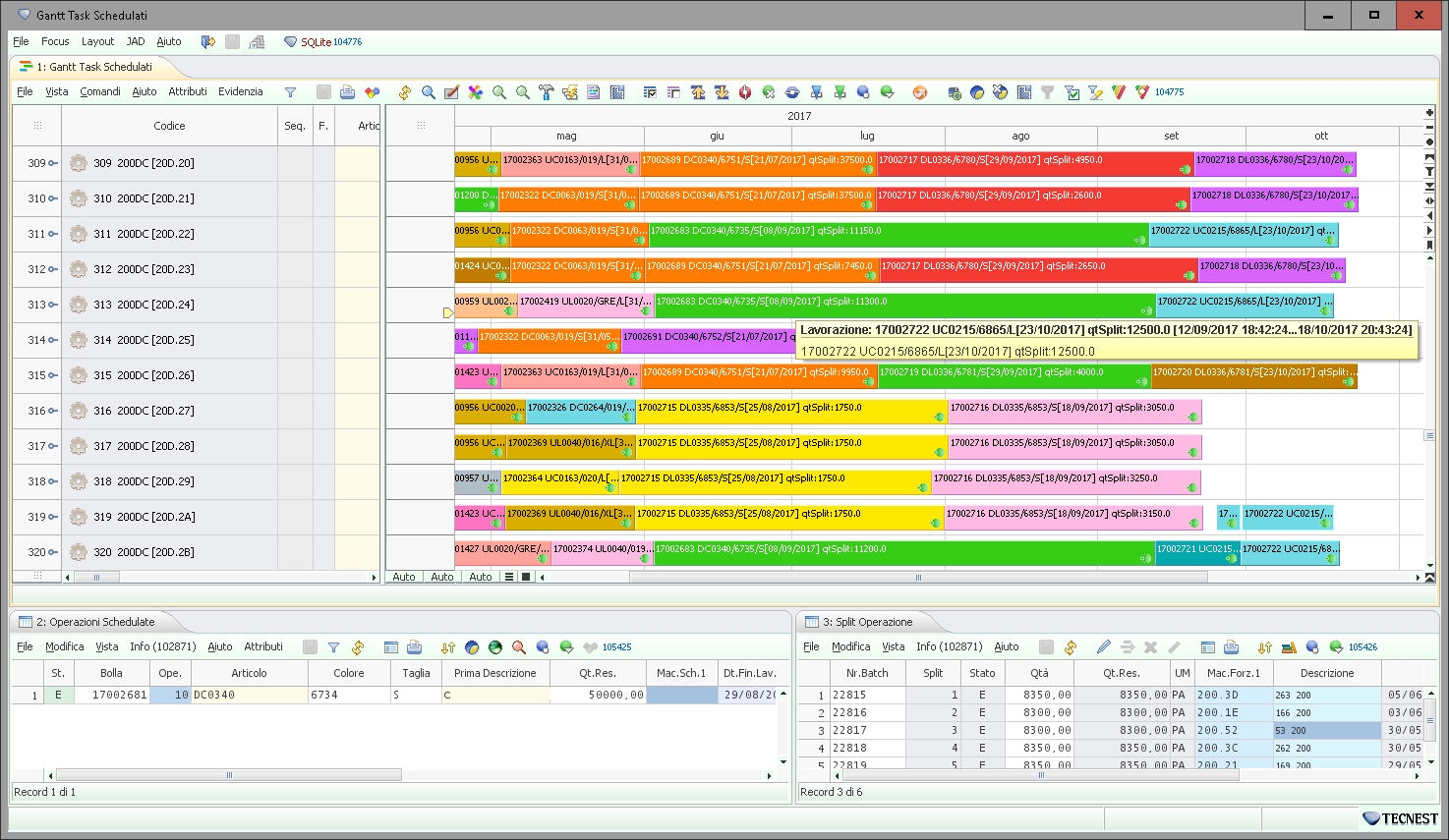 FLEX di Tecnest funzionalità software Schedulatore a capacità finitadelle risorse di produzione con Gantt
